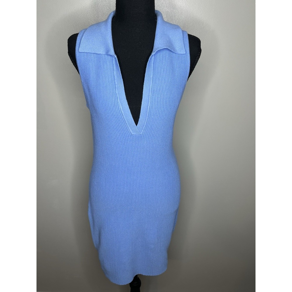 House Of Harlow 1960 Ribbed Knit Blue V-neck Dress Size Medium NWTs